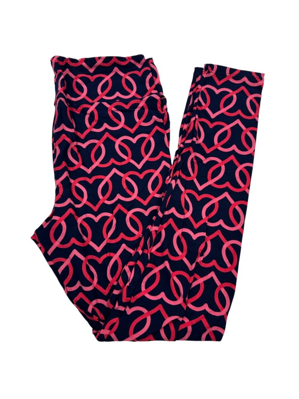 LuLaRoe TC Leggings Womens Tall Curvy Valentines Linked Hearts Navy Red New